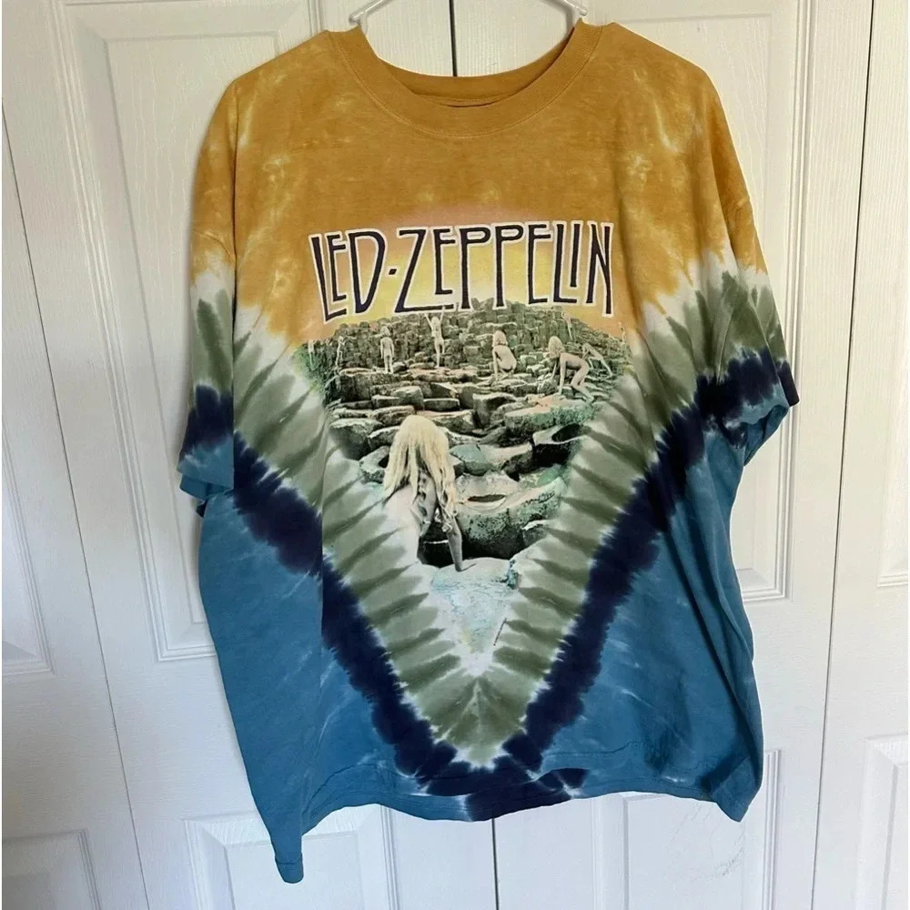 Vintage Led Zeppelin Houses Of The Holy Liquid Blue Tie Dye Band Shirt Mens XL - Picture 2 of 12
